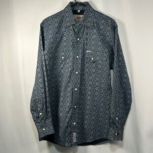 Rafter C Cowboy Western Shirt Mens Medium Blue Pattern Long Sleeve‎ Button Up